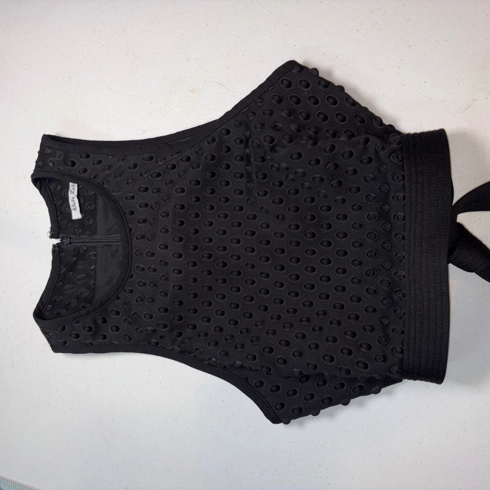Festival top Black Textured Bubble Crop Top Open Back Tie L10T13 Men